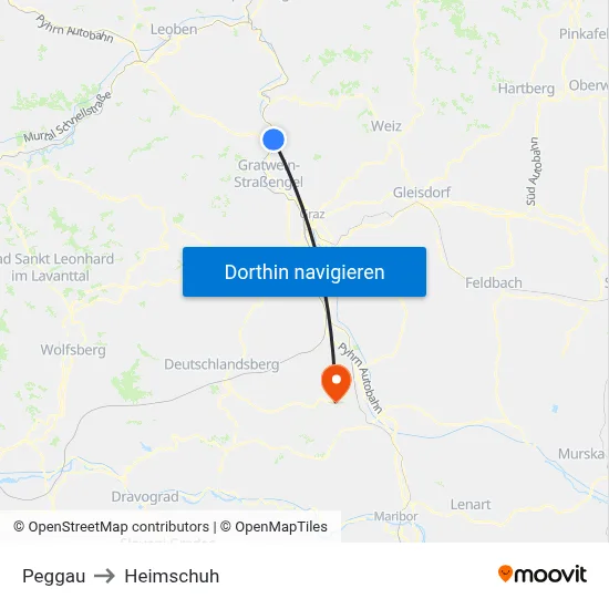 Peggau to Heimschuh map