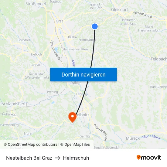 Nestelbach Bei Graz to Heimschuh map