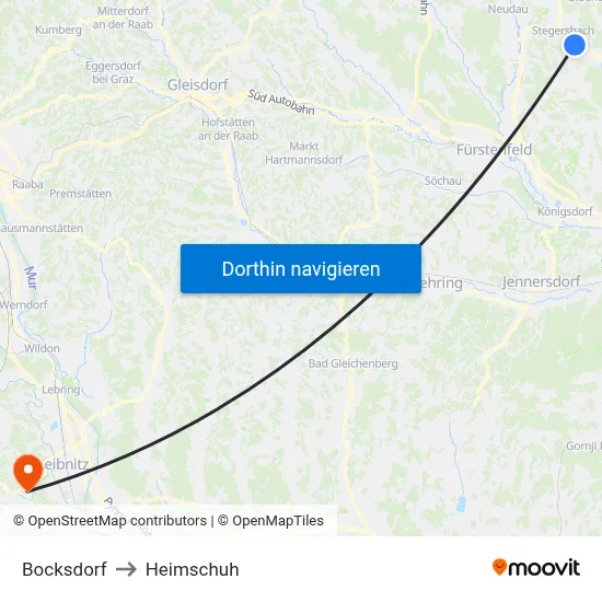 Bocksdorf to Heimschuh map