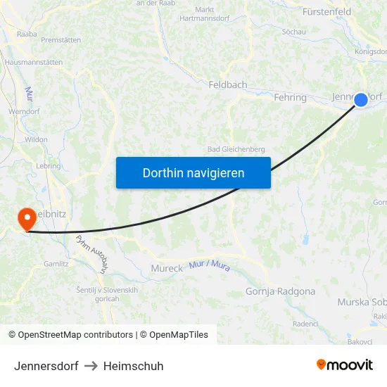 Jennersdorf to Heimschuh map