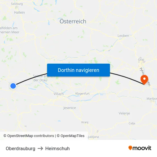 Oberdrauburg to Heimschuh map