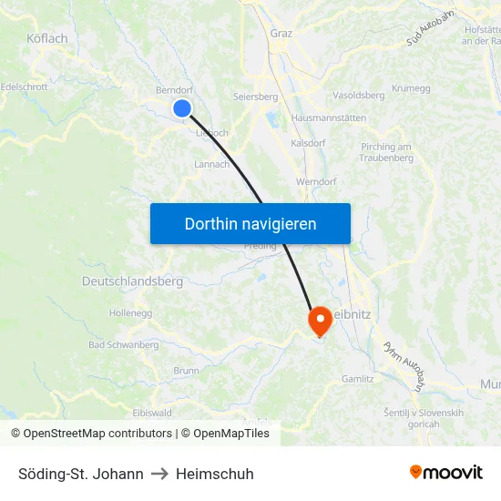 Söding-St. Johann to Heimschuh map