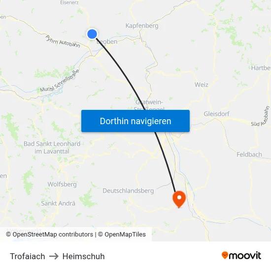 Trofaiach to Heimschuh map