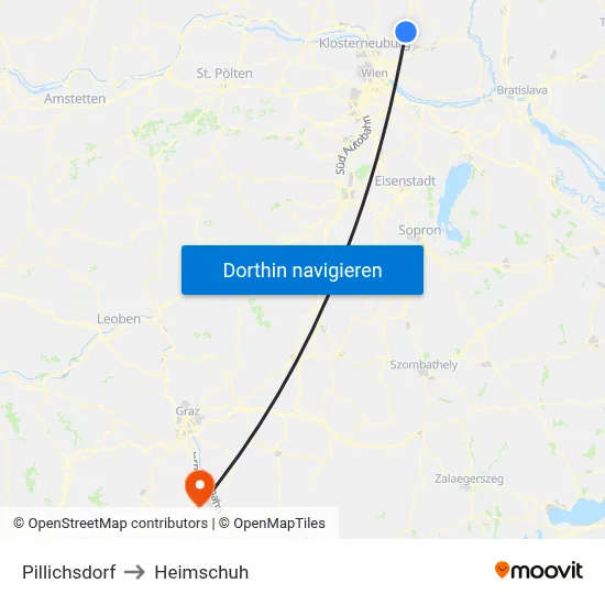 Pillichsdorf to Heimschuh map