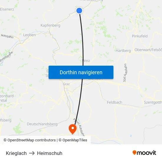 Krieglach to Heimschuh map