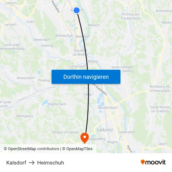 Kalsdorf to Heimschuh map