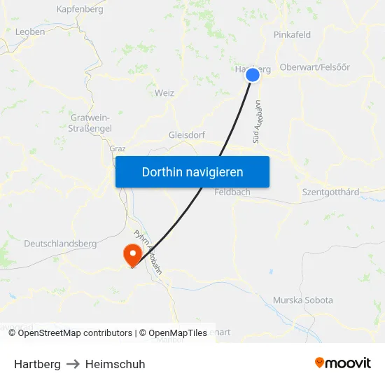 Hartberg to Heimschuh map