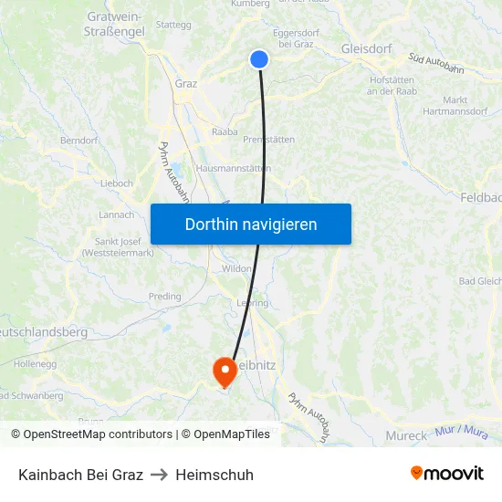 Kainbach Bei Graz to Heimschuh map