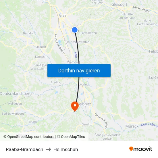 Raaba-Grambach to Heimschuh map