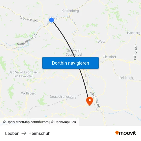 Leoben to Heimschuh map