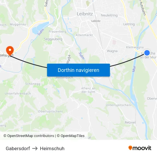 Gabersdorf to Heimschuh map