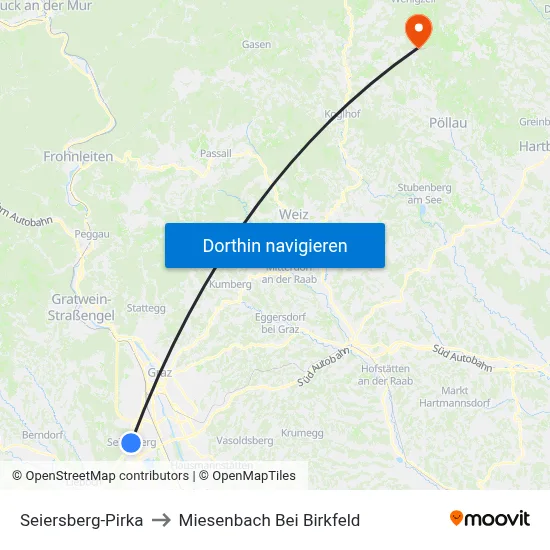 Seiersberg-Pirka to Miesenbach Bei Birkfeld map