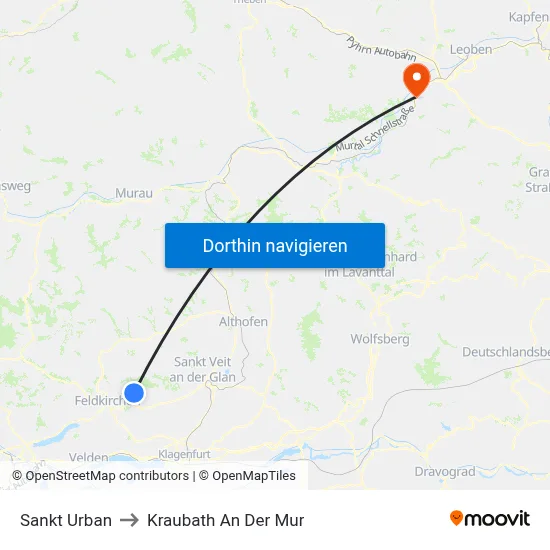Sankt Urban to Kraubath An Der Mur map
