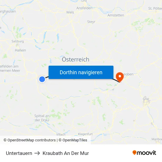 Untertauern to Kraubath An Der Mur map