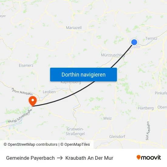 Gemeinde Payerbach to Kraubath An Der Mur map