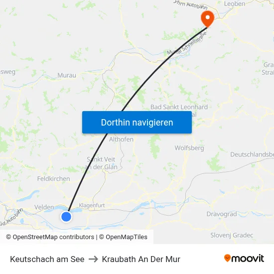 Keutschach am See to Kraubath An Der Mur map