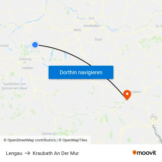 Lengau to Kraubath An Der Mur map