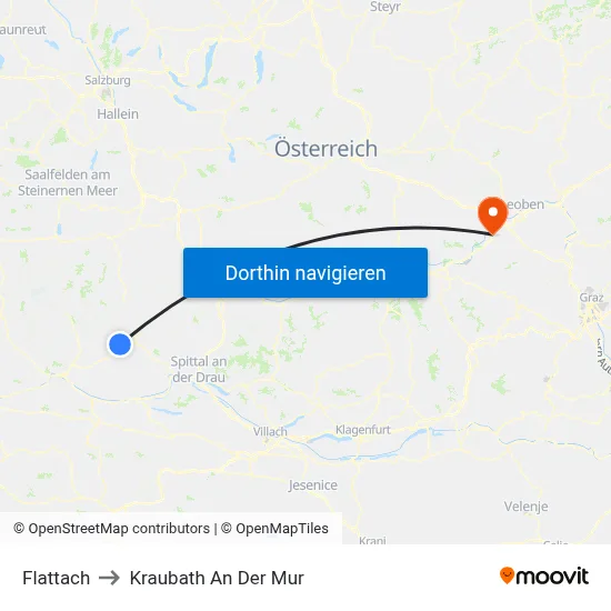 Flattach to Kraubath An Der Mur map