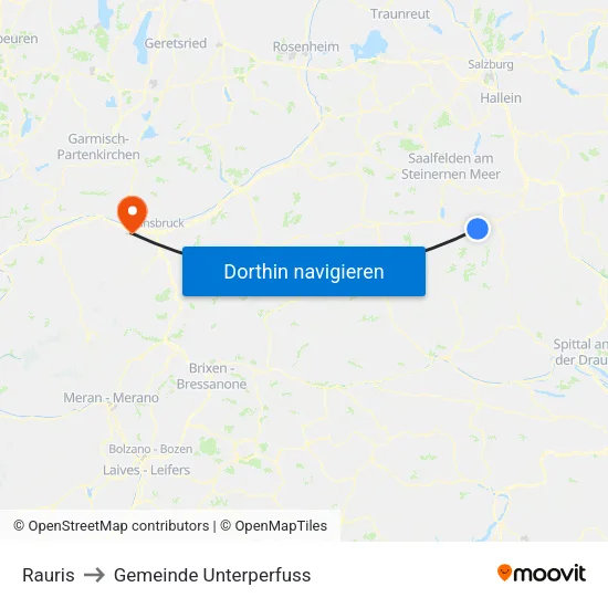 Rauris to Gemeinde Unterperfuss map