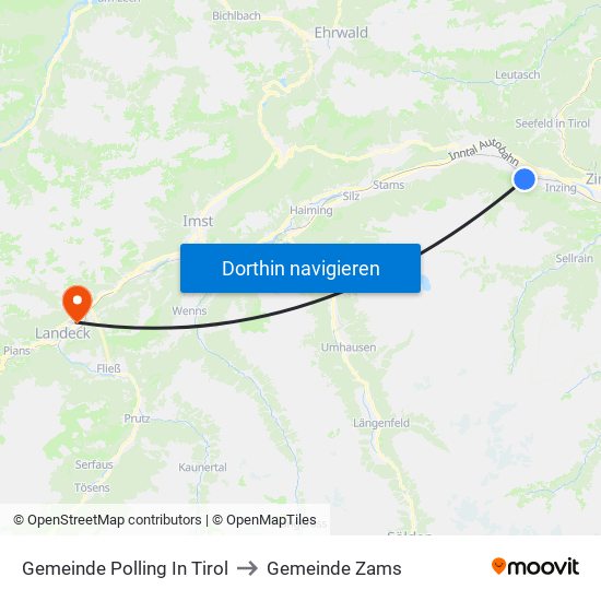 Gemeinde Polling In Tirol to Gemeinde Zams map