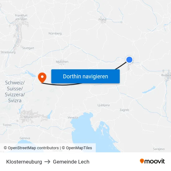 Klosterneuburg to Gemeinde Lech map
