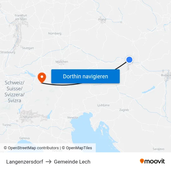 Langenzersdorf to Gemeinde Lech map