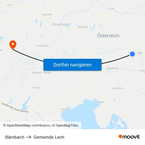 Bärnbach to Gemeinde Lech map