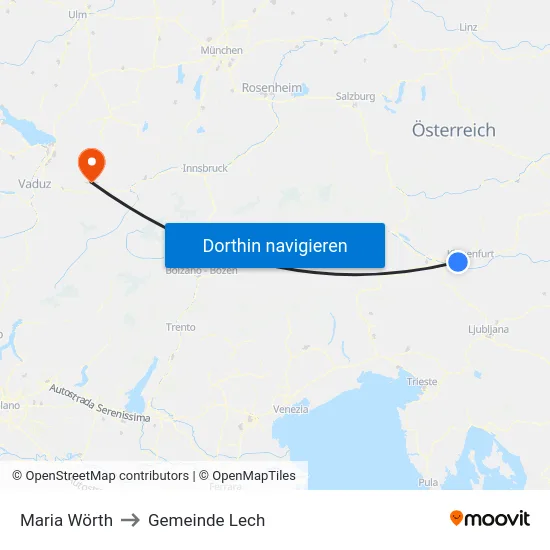 Maria Wörth to Gemeinde Lech map