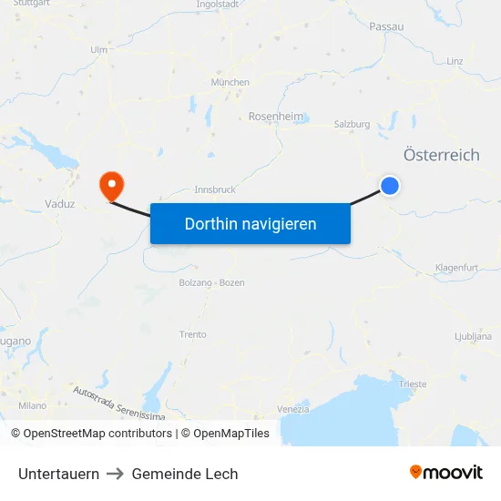 Untertauern to Gemeinde Lech map