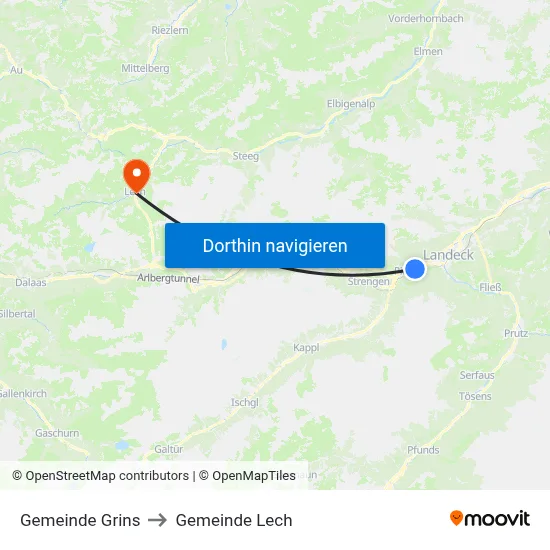 Gemeinde Grins to Gemeinde Lech map