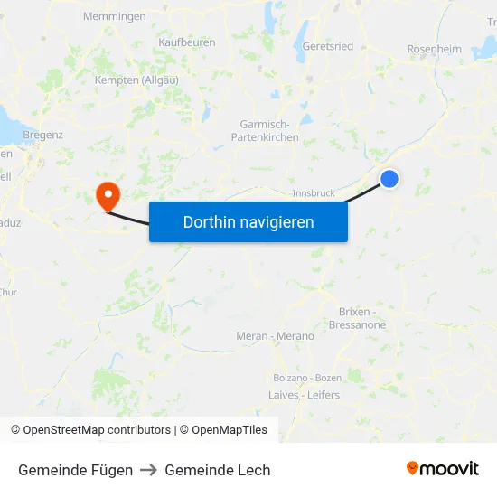 Gemeinde Fügen to Gemeinde Lech map
