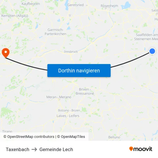 Taxenbach to Gemeinde Lech map