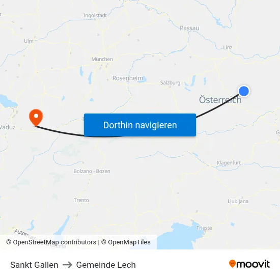Sankt Gallen to Gemeinde Lech map