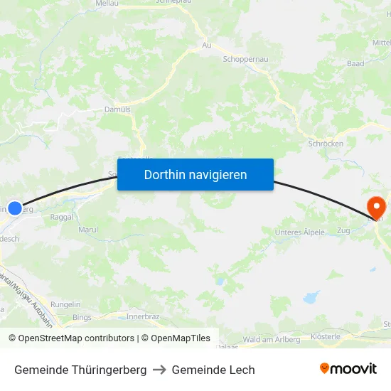 Gemeinde Thüringerberg to Gemeinde Lech map