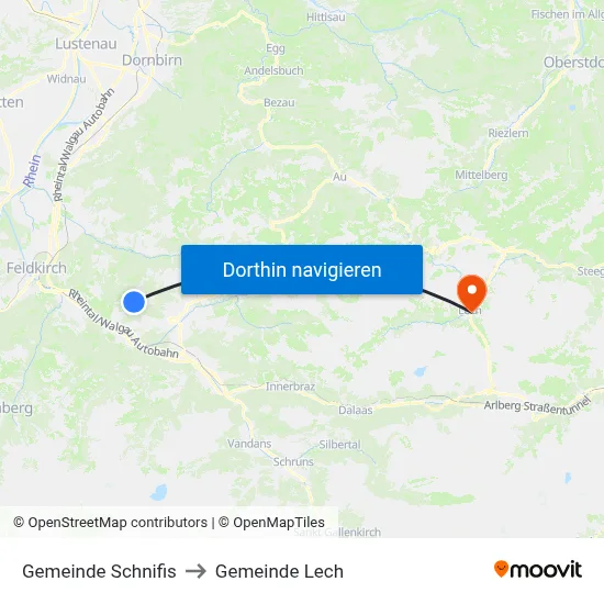 Gemeinde Schnifis to Gemeinde Lech map