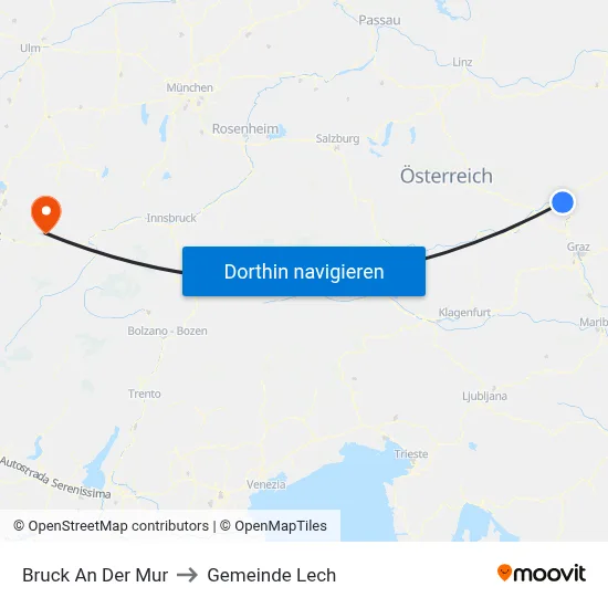 Bruck An Der Mur to Gemeinde Lech map