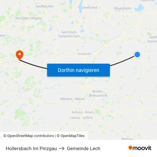 Hollersbach Im Pinzgau to Gemeinde Lech map