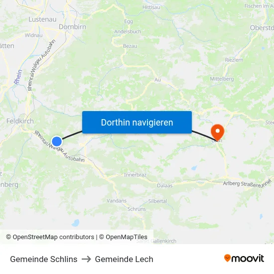 Gemeinde Schlins to Gemeinde Lech map