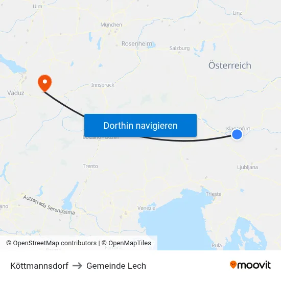 Köttmannsdorf to Gemeinde Lech map