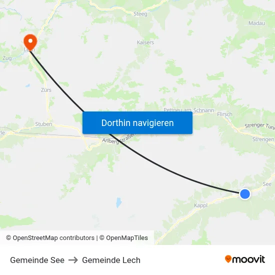 Gemeinde See to Gemeinde Lech map