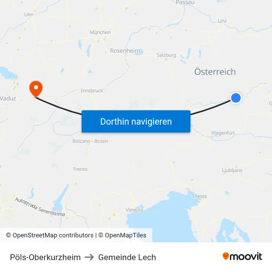Pöls-Oberkurzheim to Gemeinde Lech map