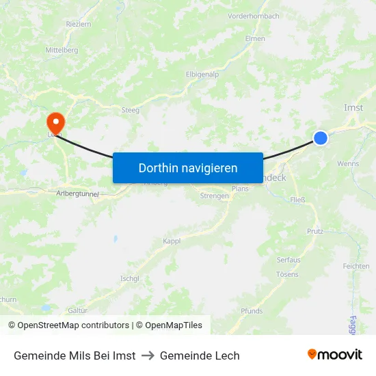 Gemeinde Mils Bei Imst to Gemeinde Lech map