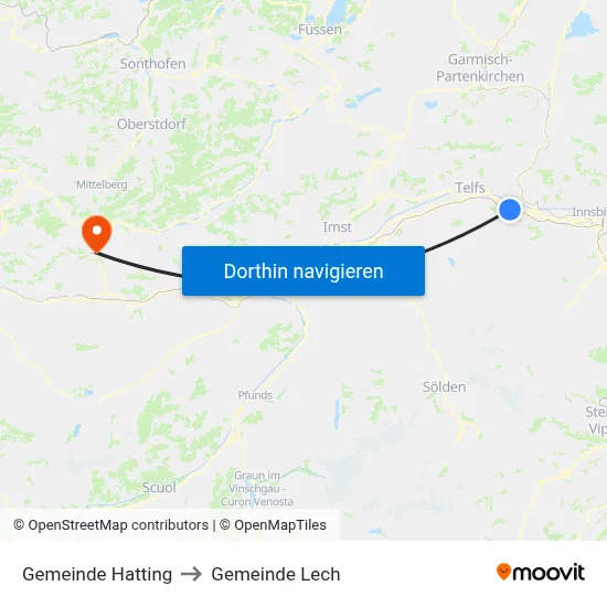 Gemeinde Hatting to Gemeinde Lech map
