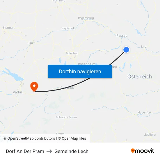 Dorf An Der Pram to Gemeinde Lech map