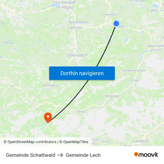 Gemeinde Schattwald to Gemeinde Lech map