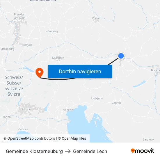 Gemeinde Klosterneuburg to Gemeinde Lech map