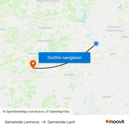 Gemeinde Lermoos to Gemeinde Lech map