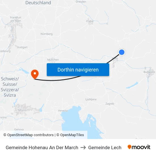 Gemeinde Hohenau An Der March to Gemeinde Lech map