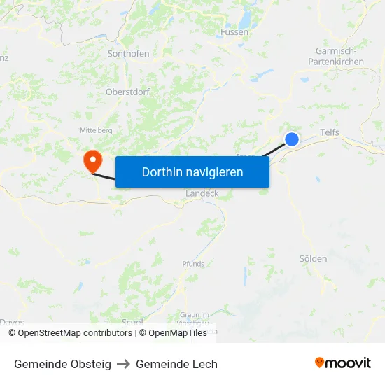 Gemeinde Obsteig to Gemeinde Lech map