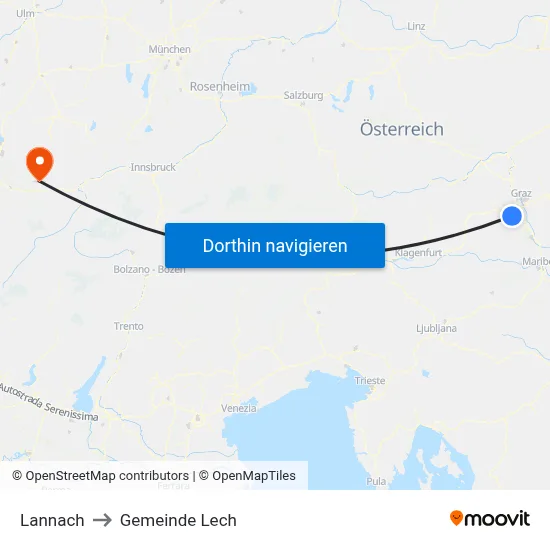 Lannach to Gemeinde Lech map